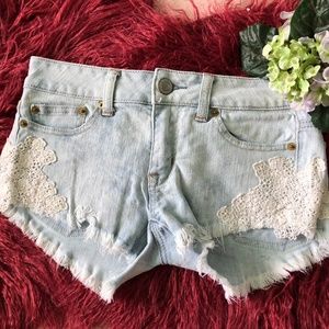 American Eagle Crochet and Frayed Denim Shorts